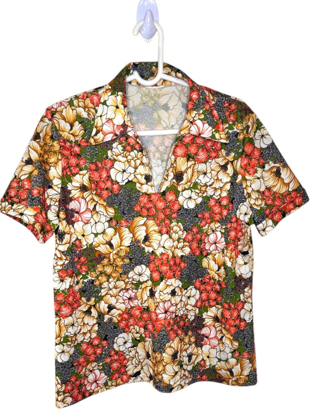 Vintage Floral  Camp Shirt Women's XL Retro Cottagecore Garden Blouse